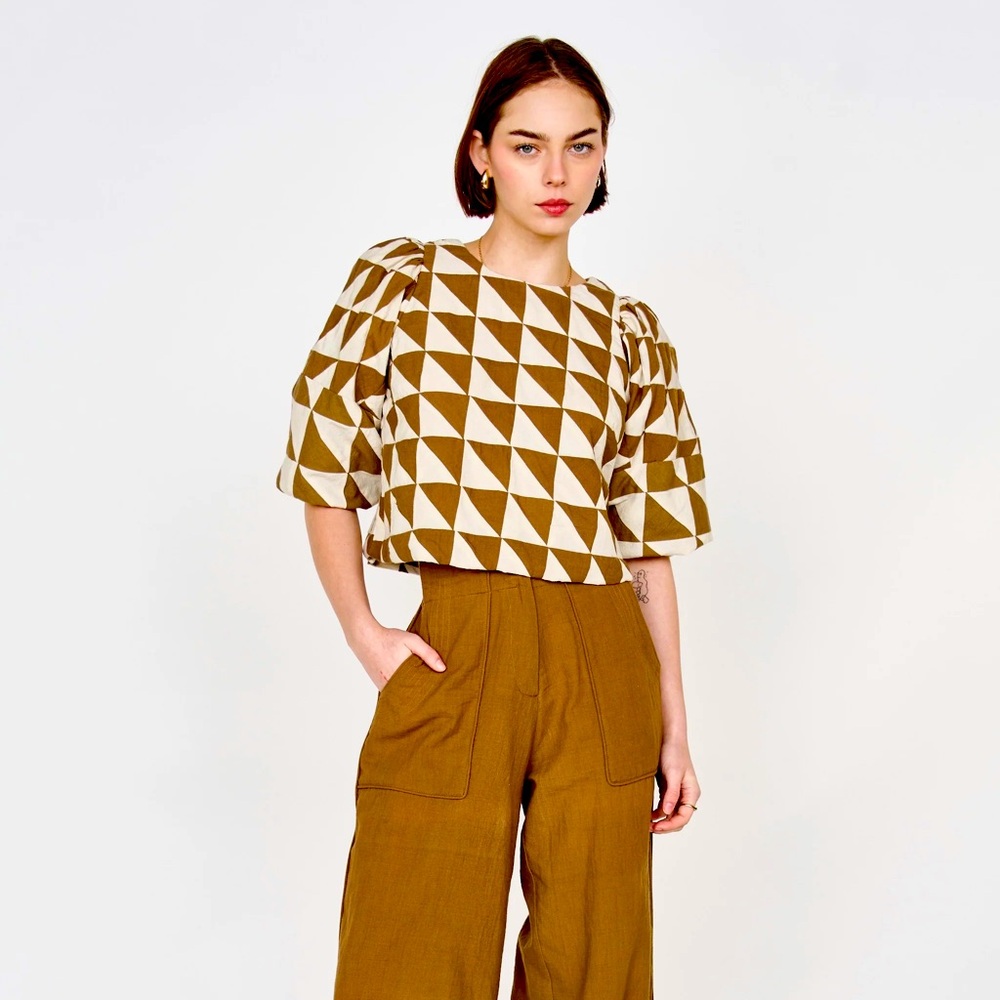 Mirth SANTANYI TOP IN TANNIN/ECRU PATCHWORK size S NWOT